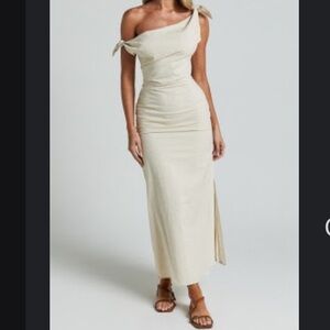 Showpo One-Shoulder Cream Midi Dress
